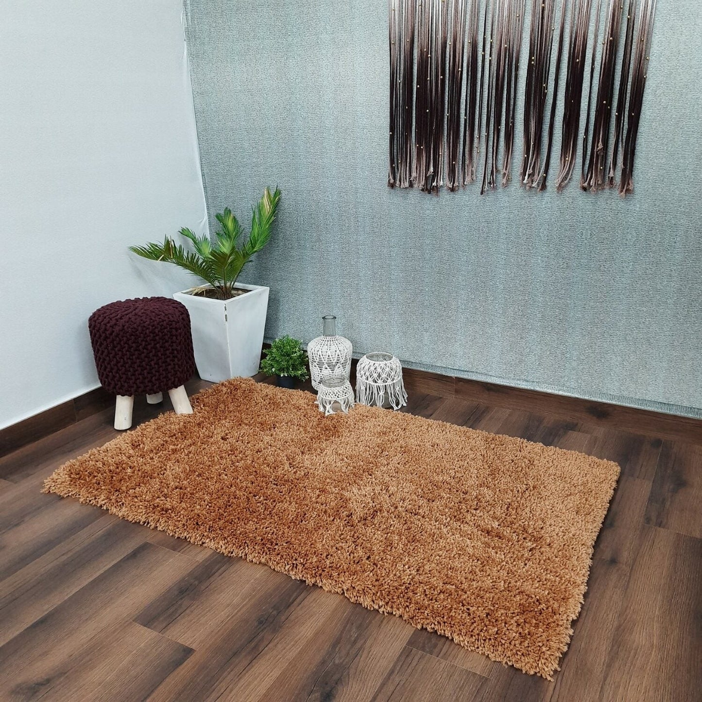 Shaggy Carpet | Washable | Hand Woven Super Luxurious Feel | Export Quality- Camel/Brown Color