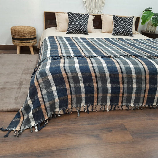 Ethnic Checkered Blankets |Organic Bio Washed|King Sized Double Bed In Giftable Zip Packing By Avioni-228 cms x 228 cms-90x90 inches