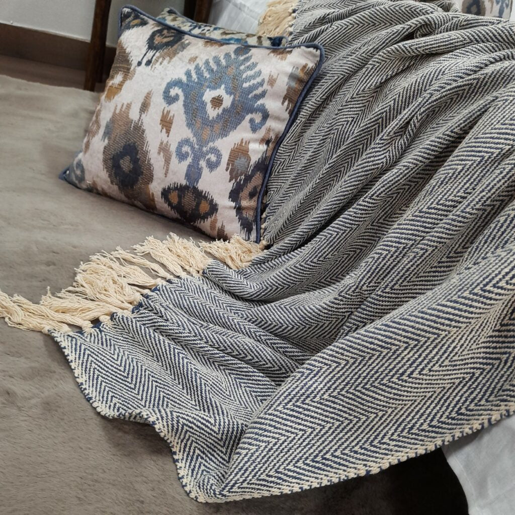 Blue Cotton Blankets |Organic Bio Washed|King Sized Double Bed In Giftable Zip Packing By Avioni-228cms x 228 cms(90×90 inches)