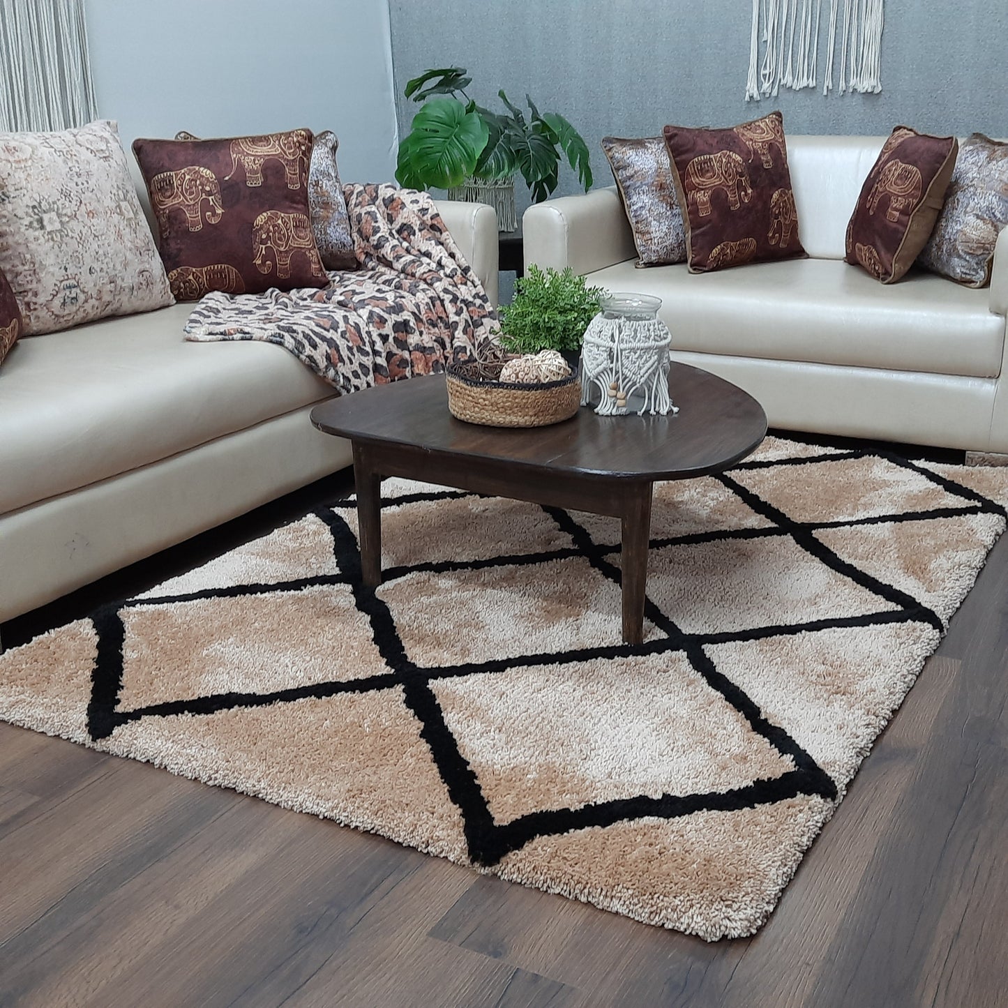 Avioni Home Atlas Collection - Moroccan Style Microfiber Carpet In Beige| Soft, Non-Slip, Easy to Clean