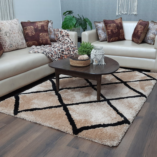 Avioni Home Atlas Collection - Moroccan Style Microfiber Carpet In Beige| Soft, Non-Slip, Easy to Clean