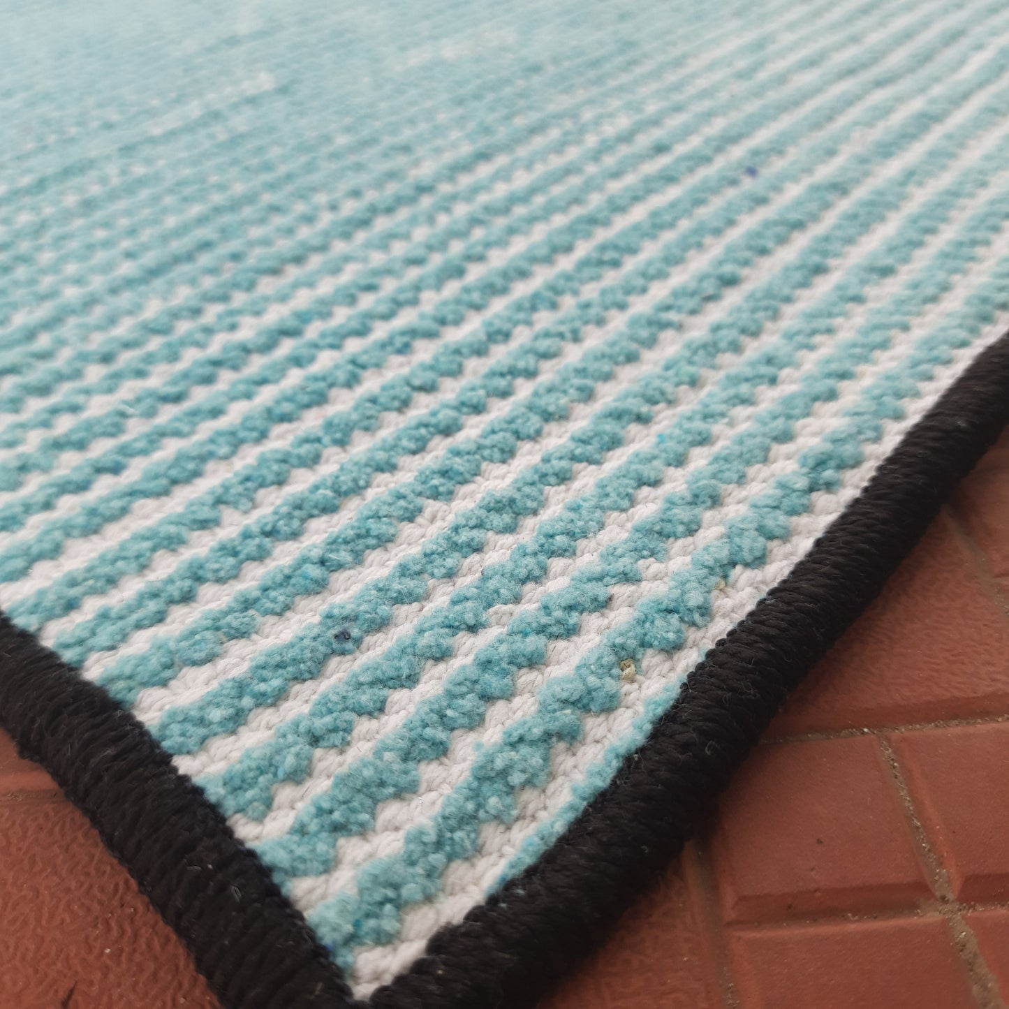 Avioni Luxury Soft Premium Chenille Stripe -Aqua Blue & White- Yoga Mat 60cm x 180cm (~2×5.5 Feet)