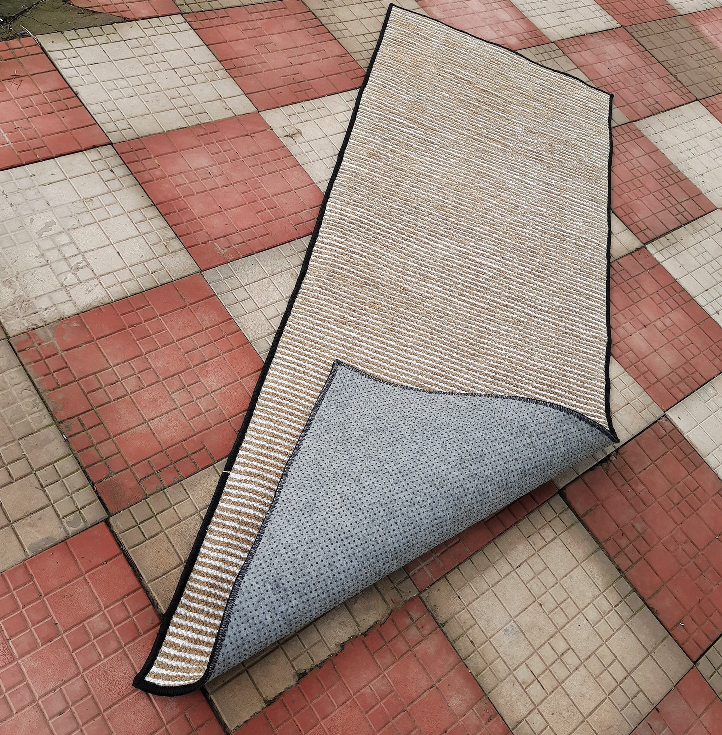 Avioni Luxury Soft Premium Chenille Stripe-Brown & White- Yoga Mat 60cm x 180cm (~2×5.5 Feet)