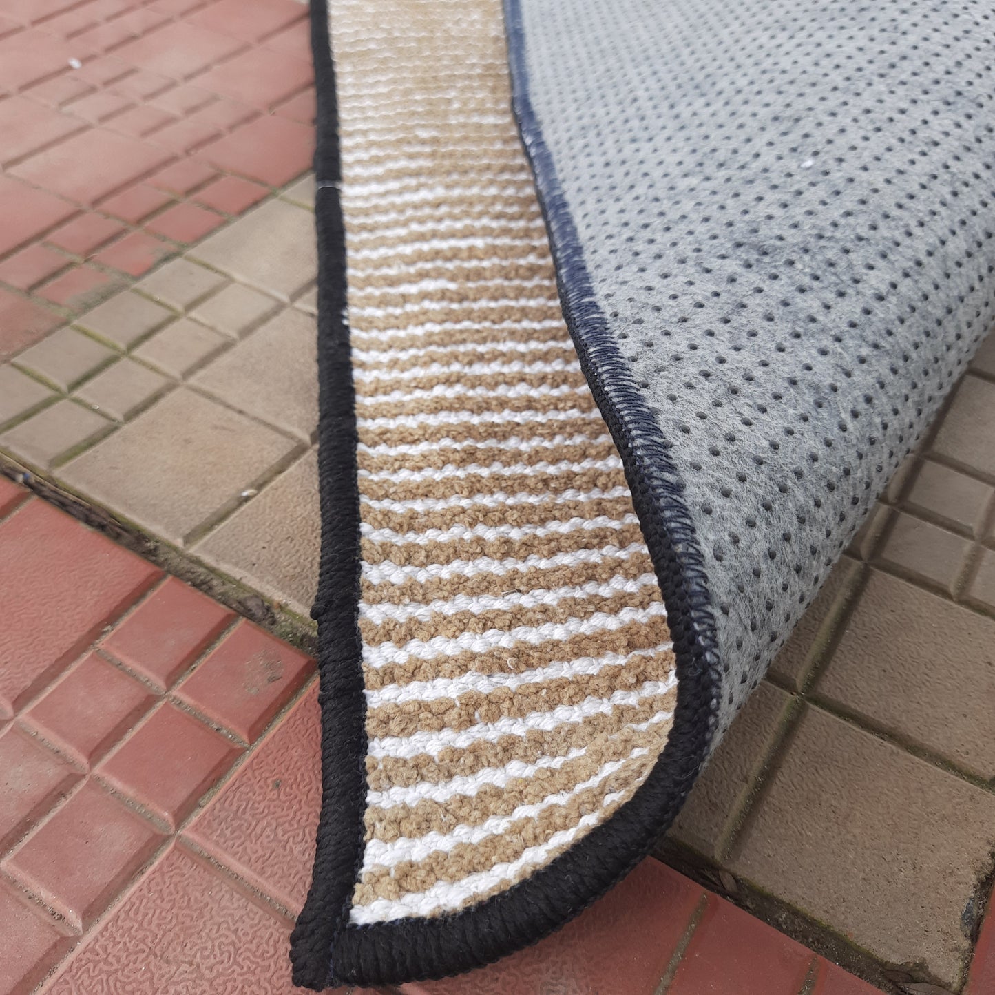 Avioni Luxury Soft Premium Chenille Stripe-Brown & White- Yoga Mat 60cm x 180cm (~2×5.5 Feet)