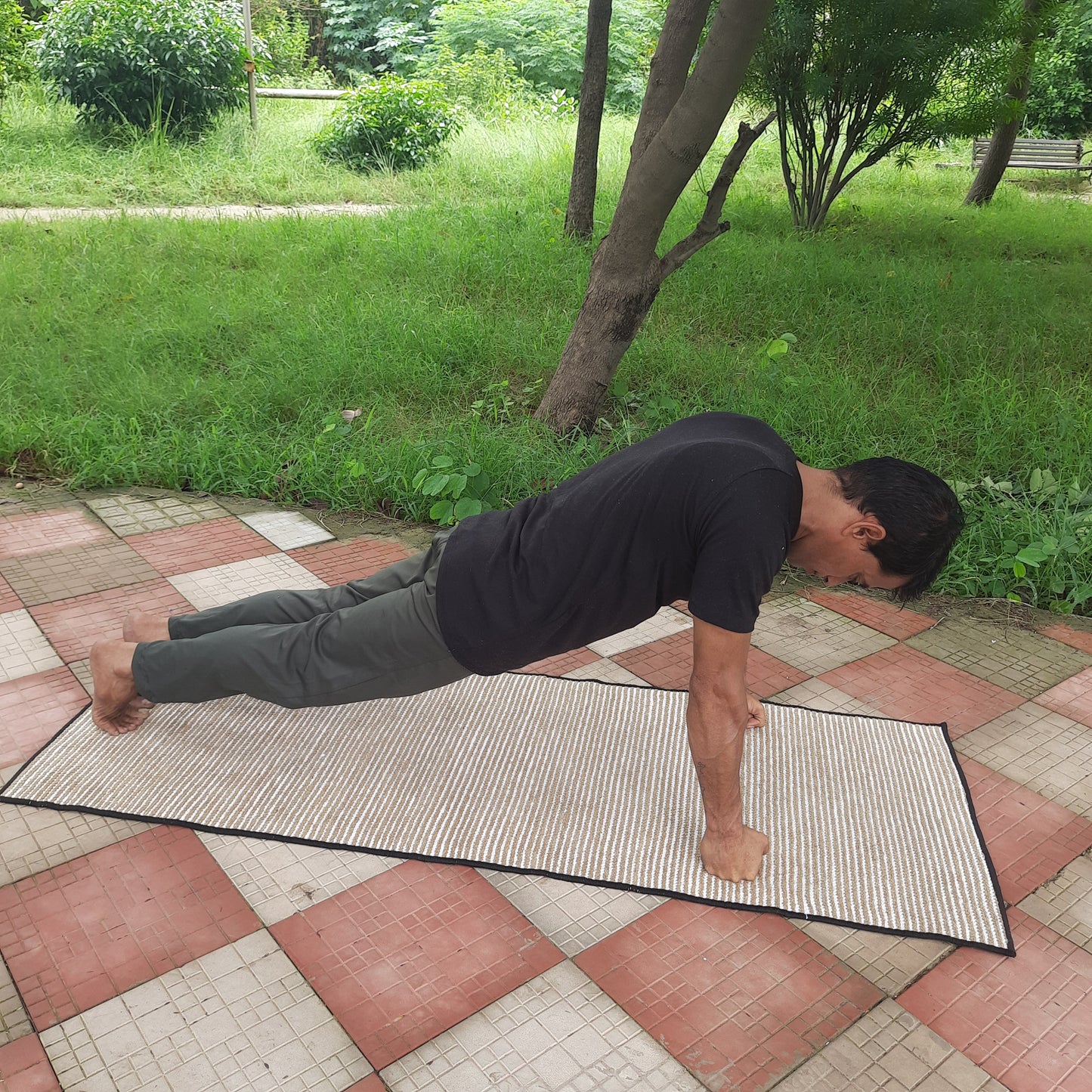 Avioni Luxury Soft Premium Chenille Stripe-Brown & White- Yoga Mat 60cm x 180cm (~2×5.5 Feet)