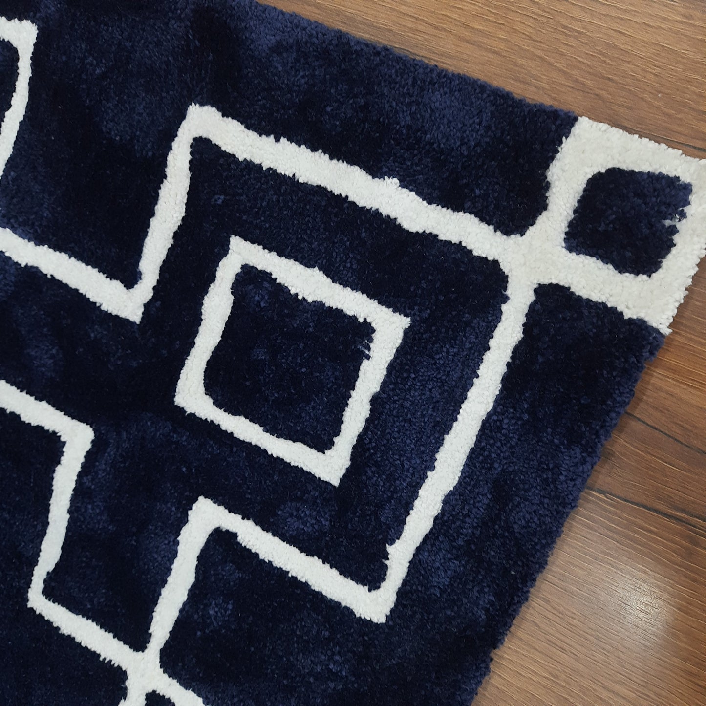 Avioni Atlas Collection- Navy Blue/White -Different Sizes Shaggy Fluffy Rugs and Carpet for Living Room