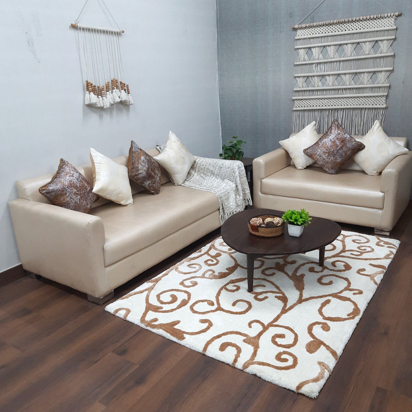 Avioni Home Atlas Collection - Microfiber Floral Carpet In Beige & Ivory| Soft, Easy to Clean