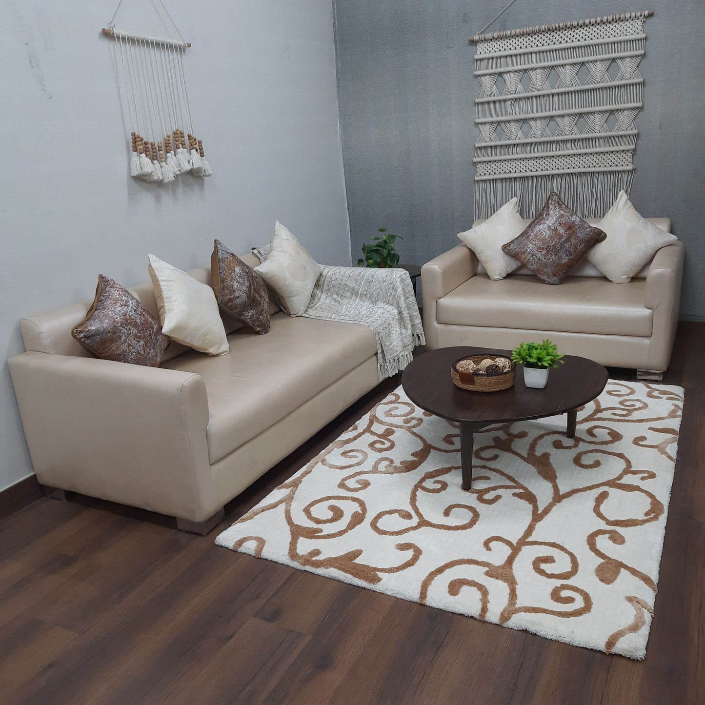 Avioni Home Atlas Collection - Microfiber Floral Carpet In Beige & Ivory| Soft, Easy to Clean