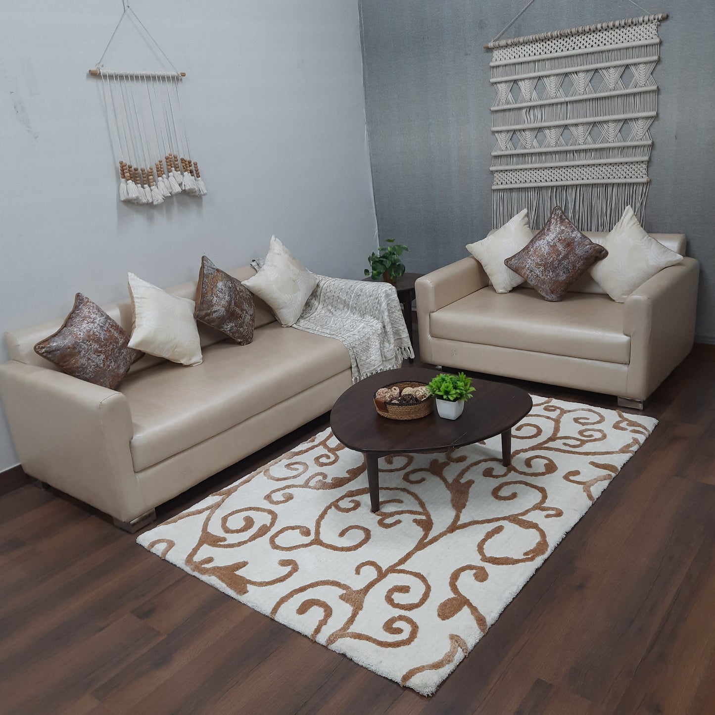 Avioni Home Atlas Collection - Microfiber Floral Carpet In Beige & Ivory| Soft, Easy to Clean