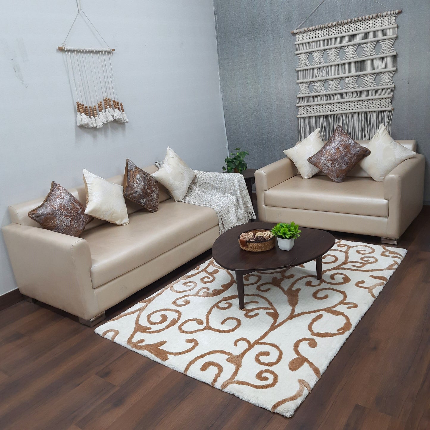 Avioni Home Atlas Collection - Microfiber Floral Carpet In Beige & Ivory| Soft, Easy to Clean