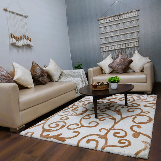 Avioni Home Atlas Collection - Microfiber Floral Carpet In Beige & Ivory| Soft, Easy to Clean