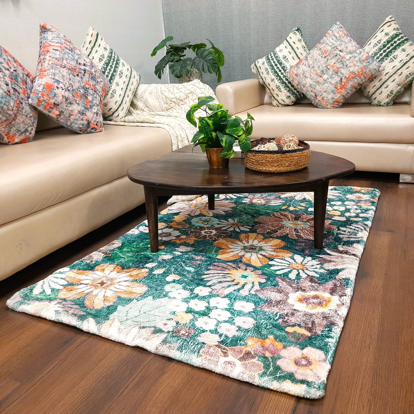 Avioni Home Super Soft Faux Fur Luxury Floral Design Rugs – Multi Color