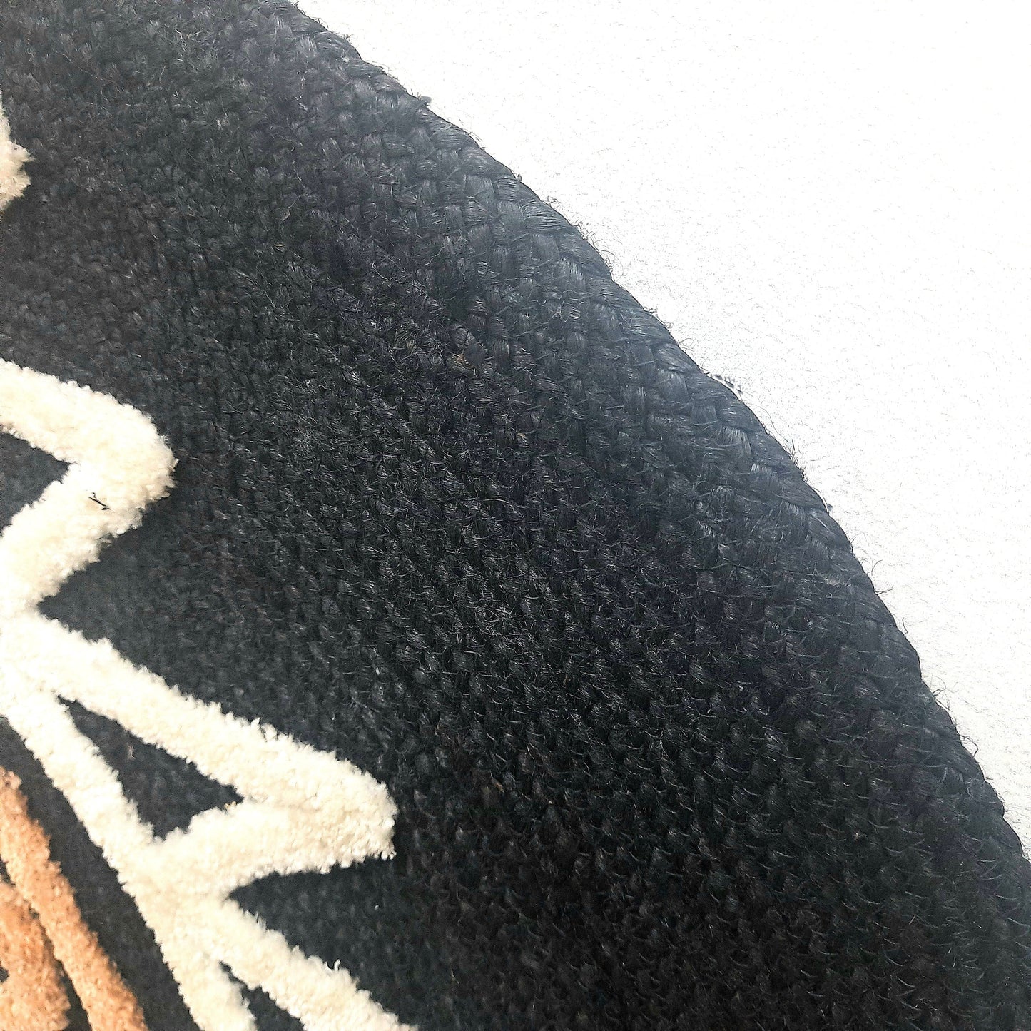 Avioni Boho Wall Decor Collection | Round Handwoven Jute with Tufted Design | Black Base with White & Beige Color Design | Large Wall Art-90 cmsx 90 cms