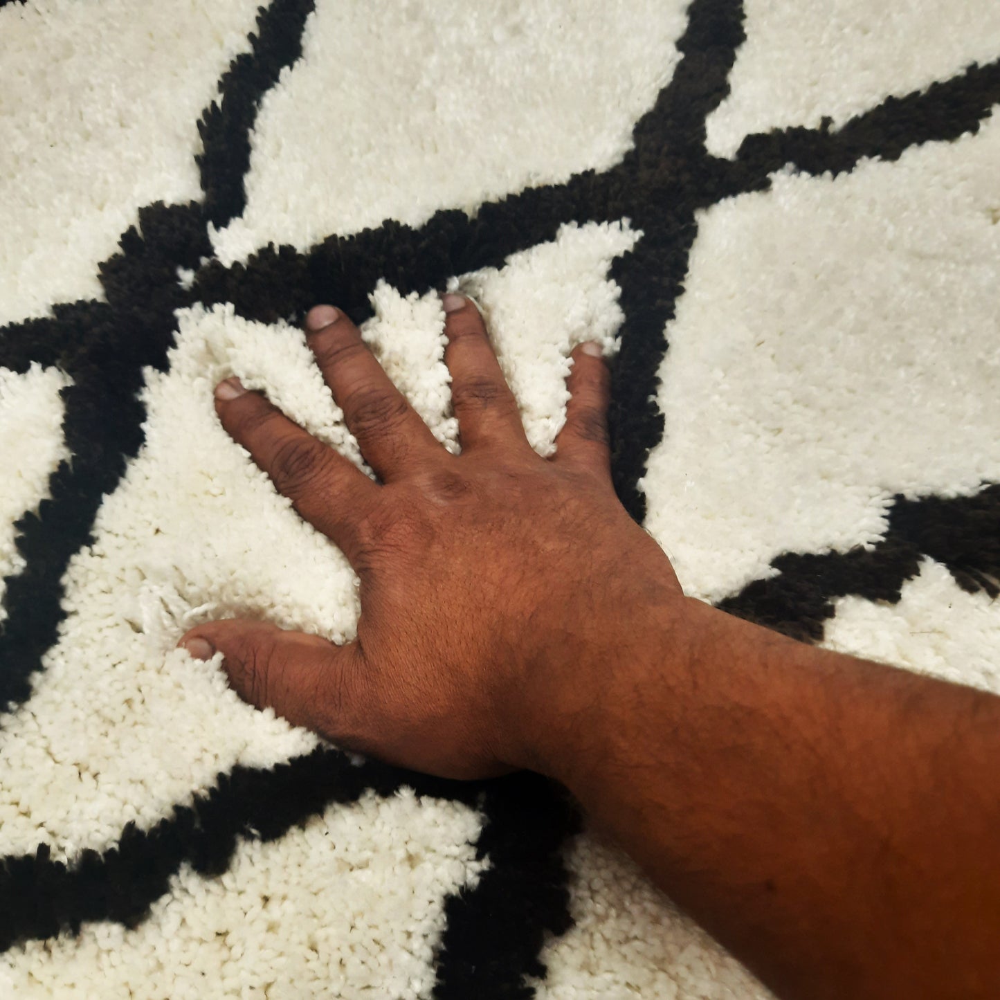 Plush Soft Washable Shaggy White Carpet With Black Check Design /Bedside Runners by Avioni Home