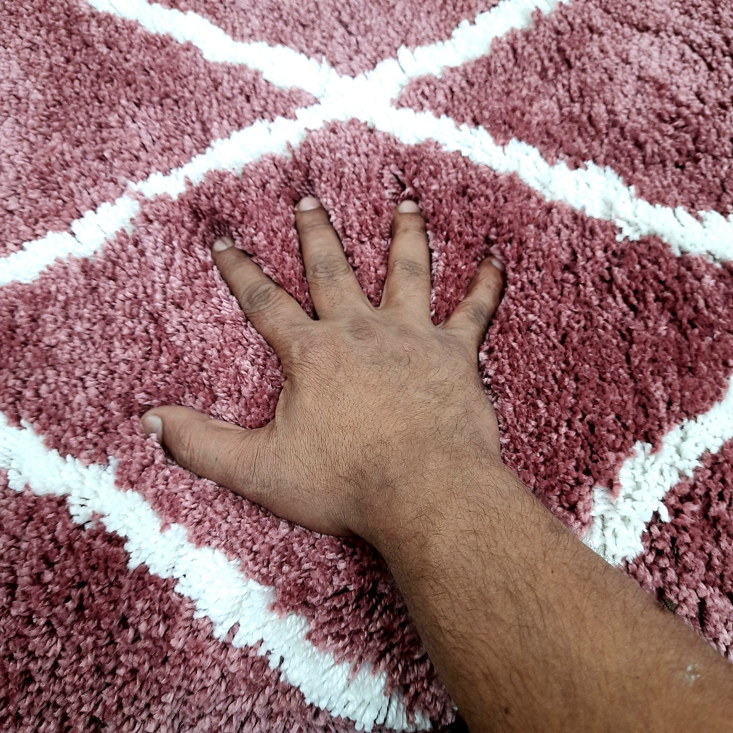 Plush Soft Washable Shaggy Carpet in Wine Color With White Check Design /Bedside Runners by Avioni Home