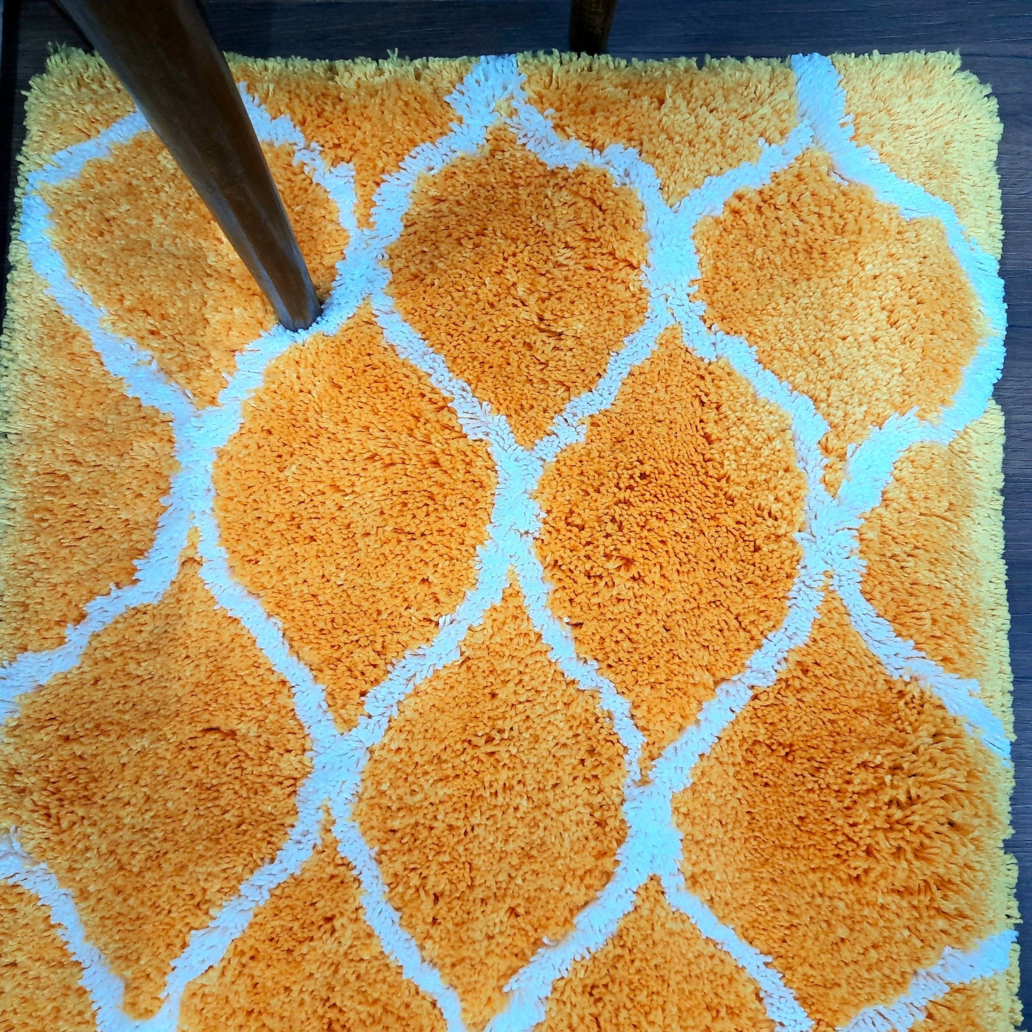 Plush Premium Shaggy Yellow Carpet With White Moroccan Design /Bedside Runners by Avioni Home