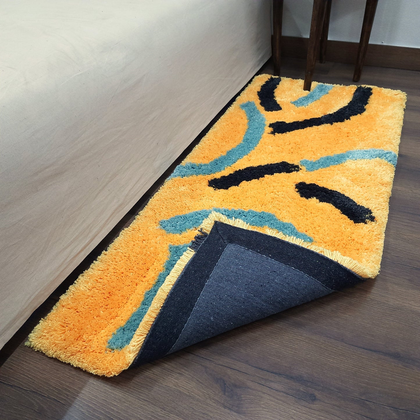 Plush Premium Shaggy Golden Yellow Base & Multi Colour With Modern Design /Bedside Runners by Avioni Home