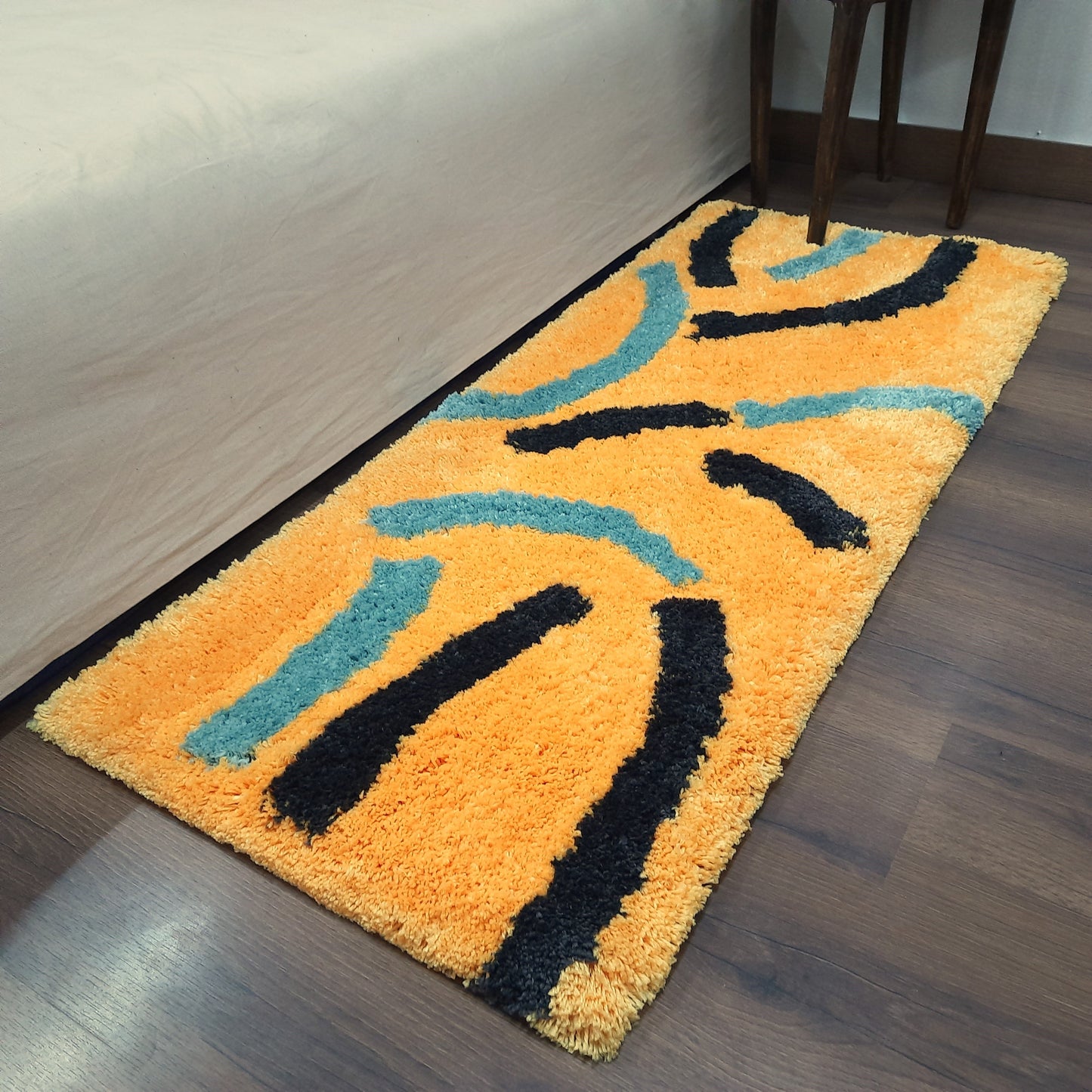 Plush Premium Shaggy Golden Yellow Base & Multi Colour With Modern Design /Bedside Runners by Avioni Home