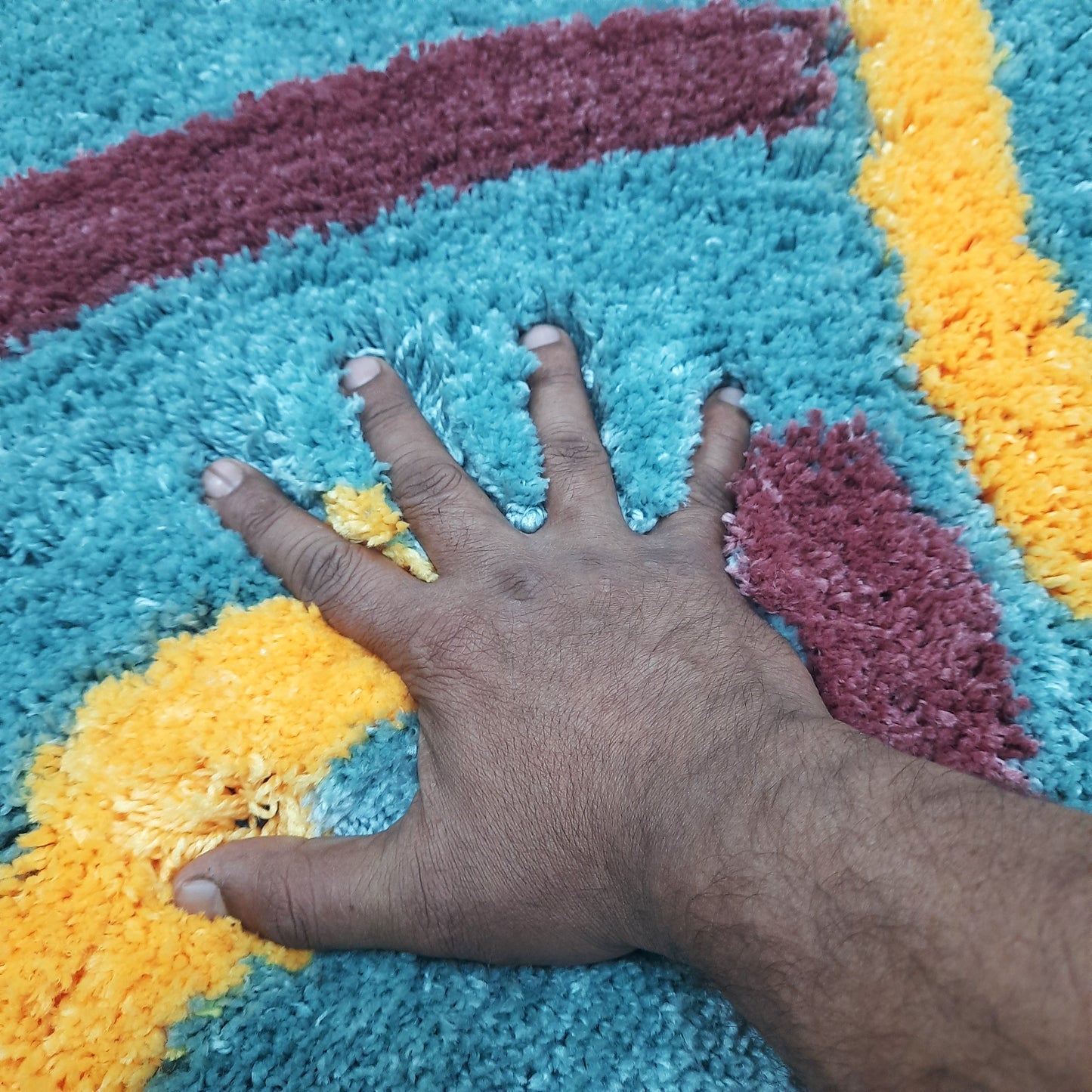 Plush Premium Shaggy Aqua Blue Base & Multi Colour With Modern Design /Bedside Runners by Avioni Home