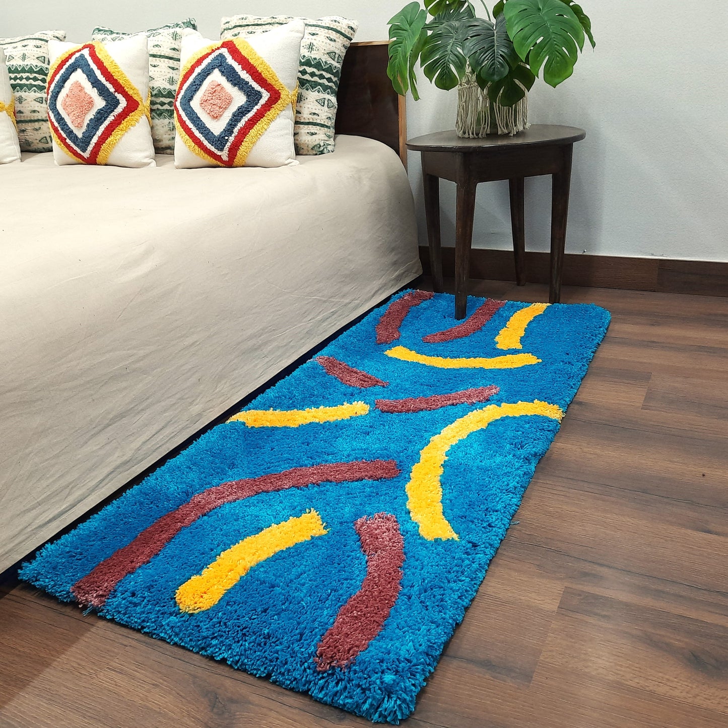 Plush Premium Shaggy Blue Base & Multi Colour With Modern Design /Bedside Runners by Avioni Home