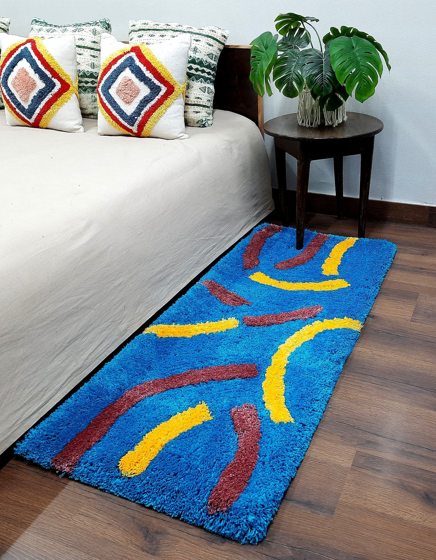 Plush Premium Shaggy Blue Base & Multi Colour With Modern Design /Bedside Runners by Avioni Home