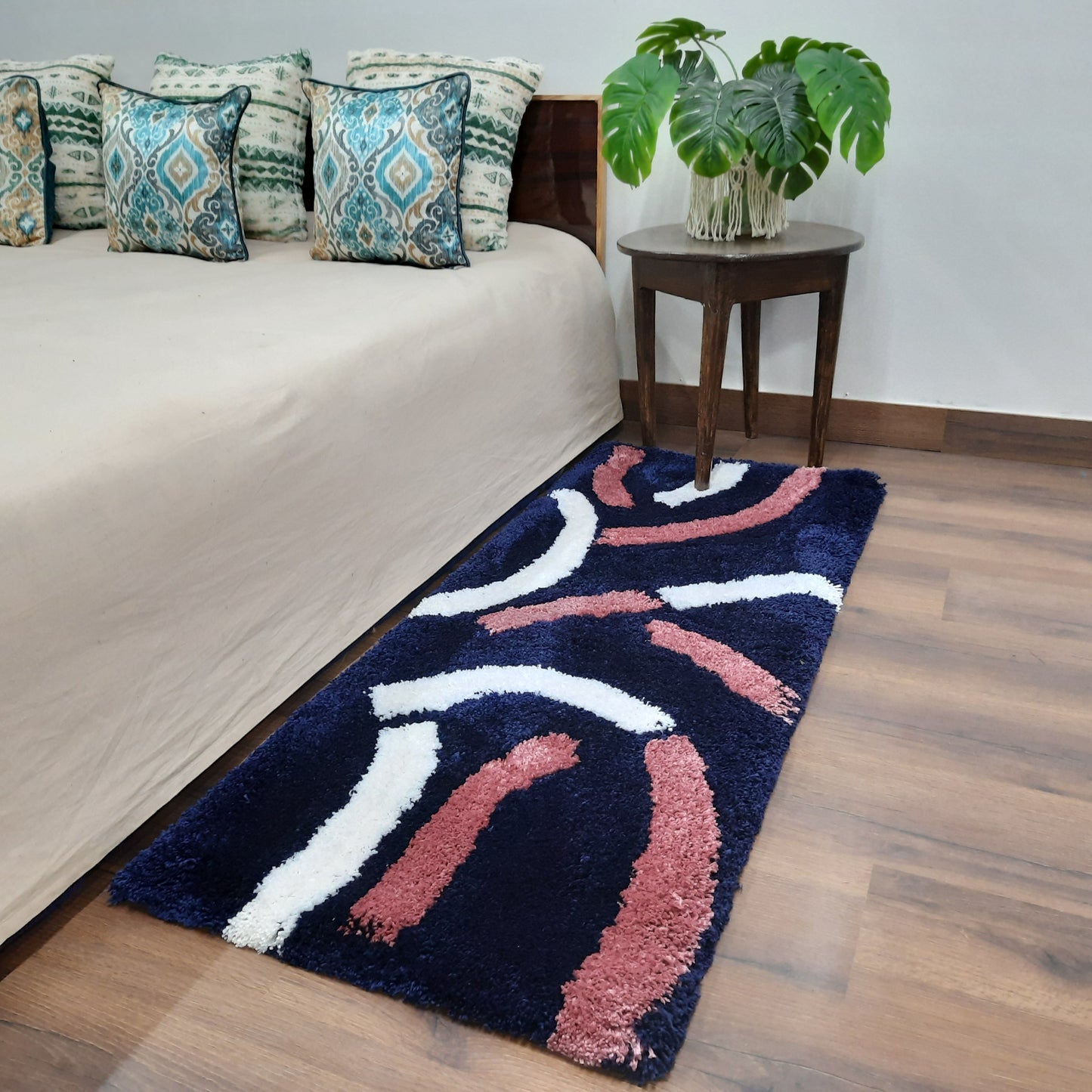 Plush Premium Shaggy Blue Charcoal Base & Multi Colour With Modern Design /Bedside Runners by Avioni Home