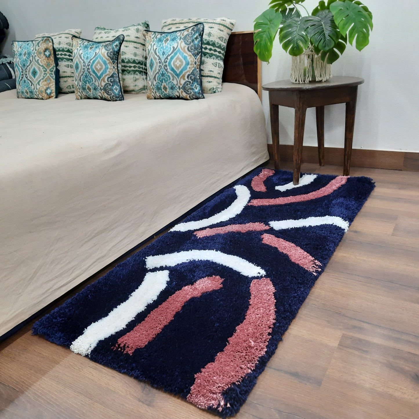 Plush Premium Shaggy Blue Charcoal Base & Multi Colour With Modern Design /Bedside Runners by Avioni Home