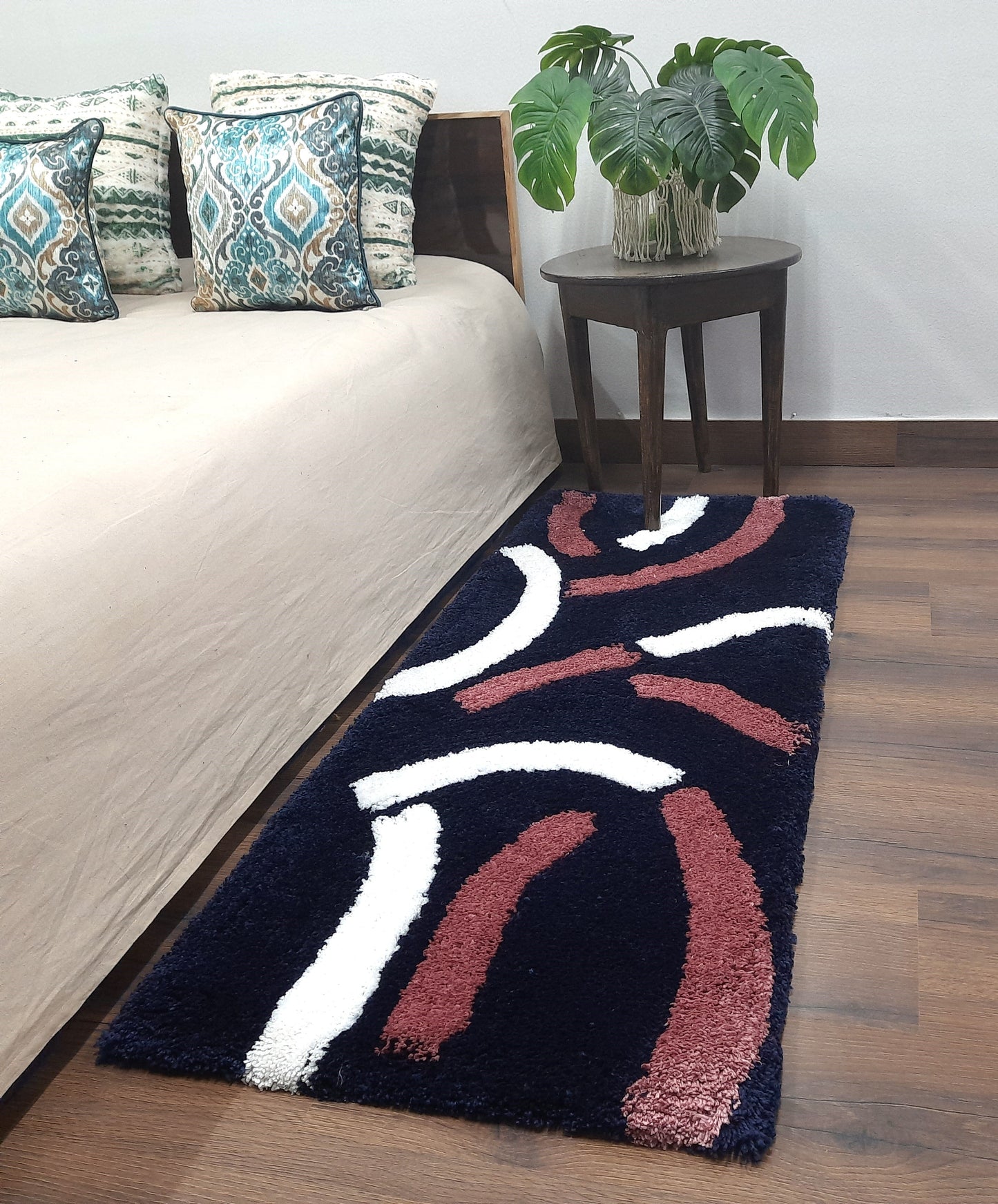 Plush Premium Shaggy Blue Charcoal Base & Multi Colour With Modern Design /Bedside Runners by Avioni Home