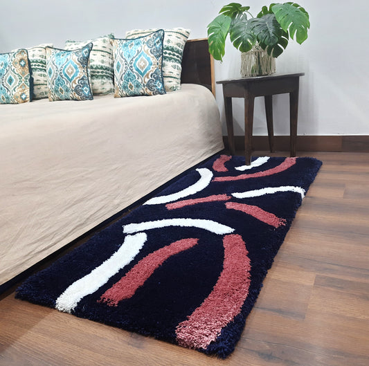 Plush Premium Shaggy Blue Charcoal Base & Multi Colour With Modern Design /Bedside Runners by Avioni Home