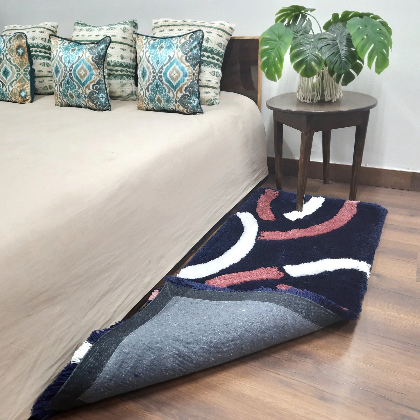 Plush Premium Shaggy Blue Charcoal Base & Multi Colour With Modern Design /Bedside Runners by Avioni Home