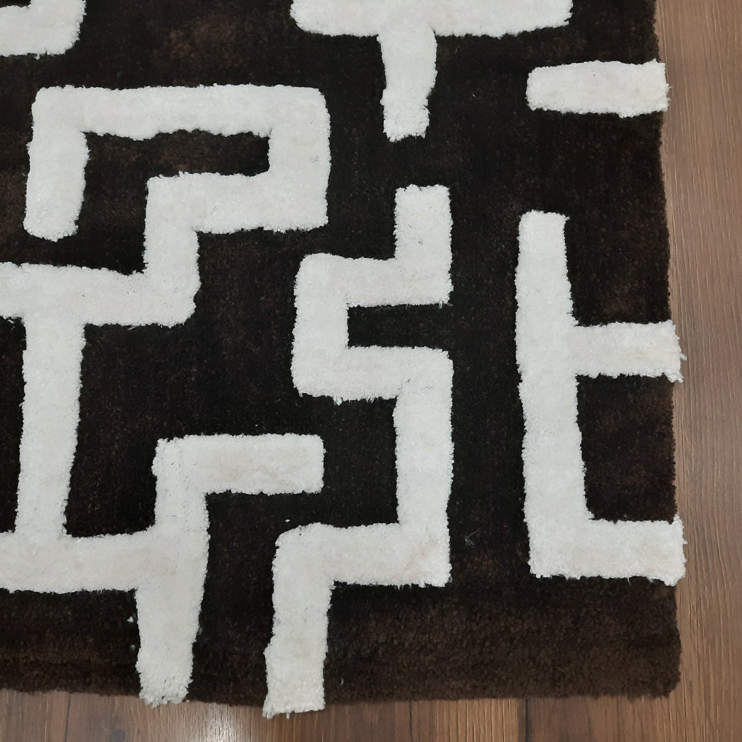 Avioni Modern Collection- Micro Dark Coffee & Ivory With Geometric Design Tufted Carpet-Different Sizes Shaggy Fluffy Rugs and Carpet for Living Room
