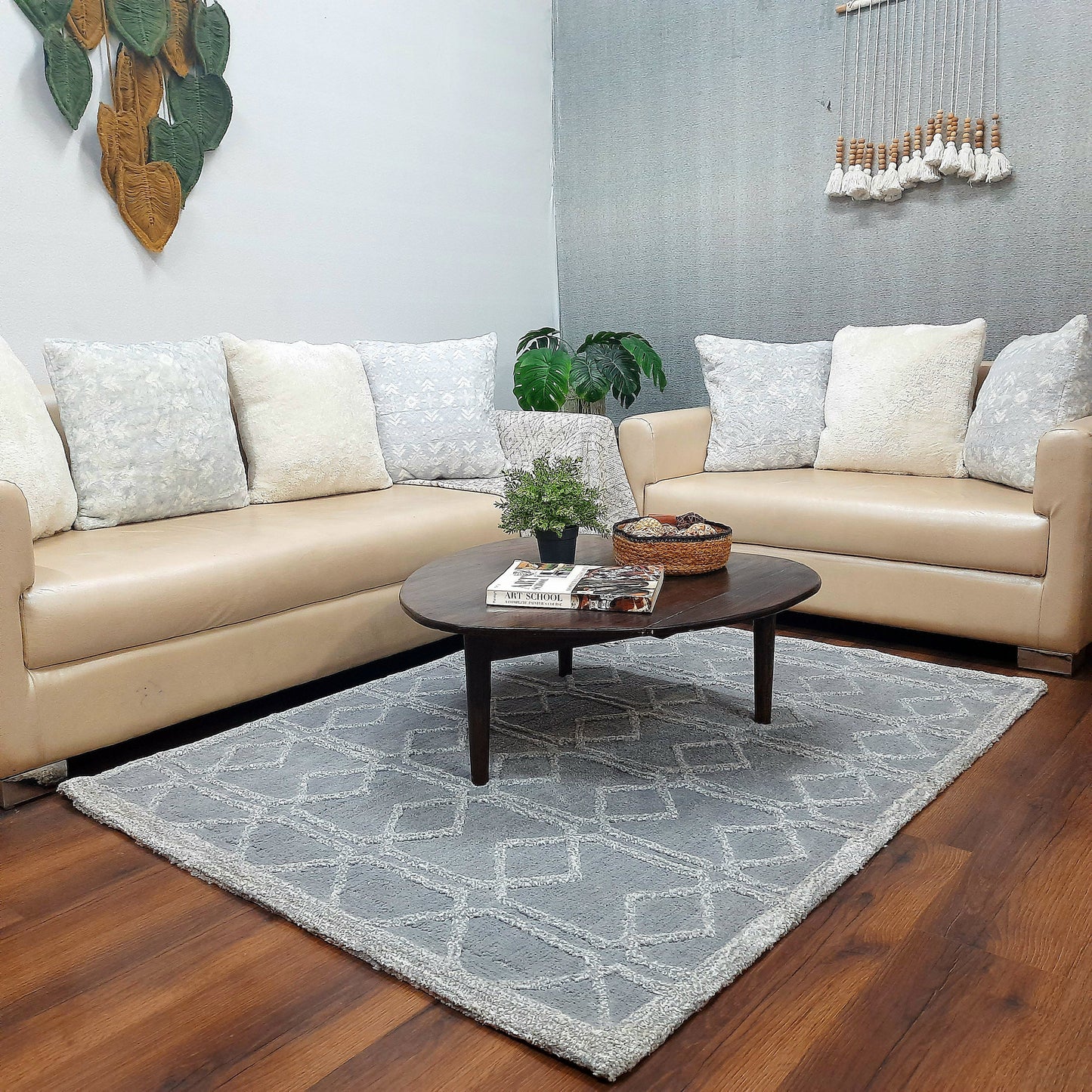 Avioni Modern Collection- Plush Grey Carpet with 3d Ethnic Design -Different Sizes Shaggy Fluffy Rugs and Carpet for Living Room