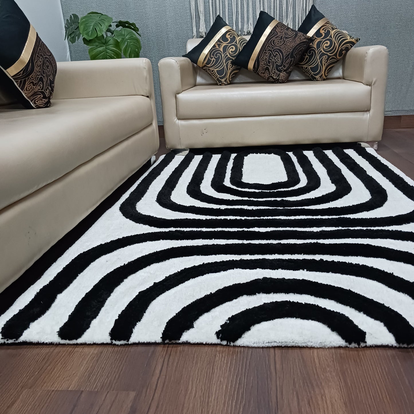 Avioni Home Microfiber 3D Monochrome Carpet In Black & Ivory| Soft, Easy to Clean