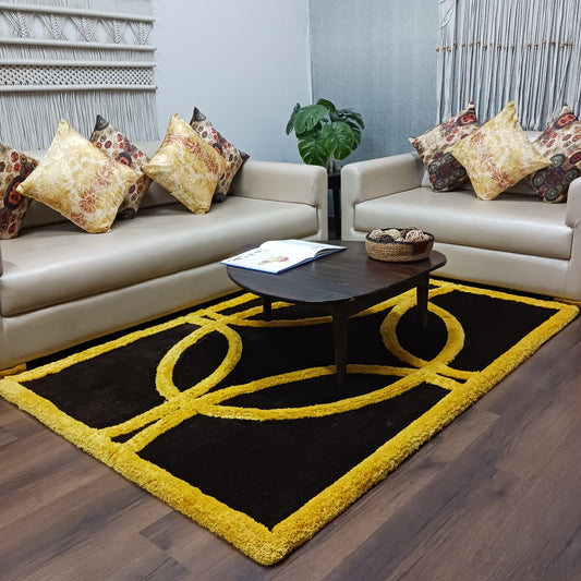 Avioni Luxury Collection- Plush Luxury Coffee and Yellow 3D Modern Design Carpet for Living / Bed Room
