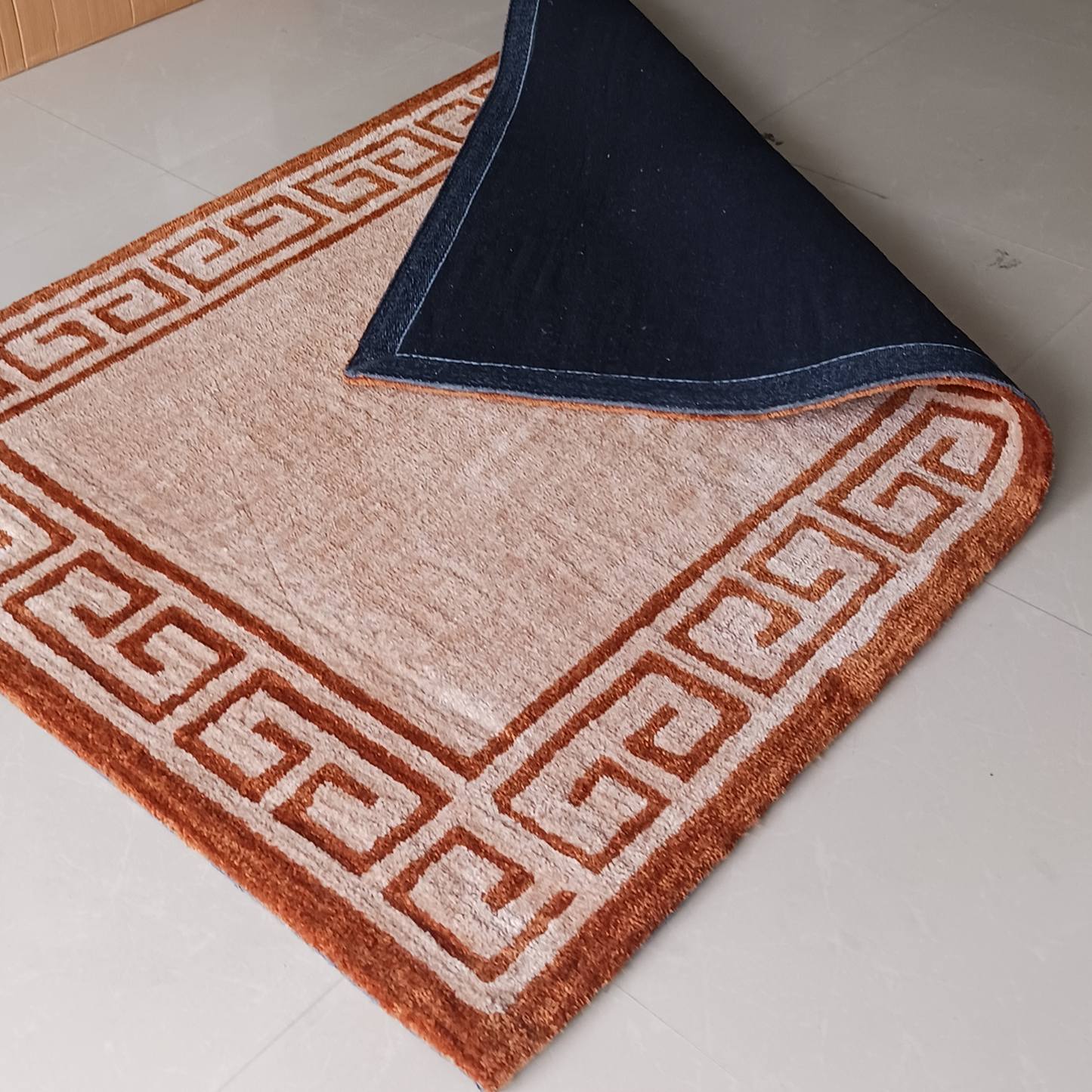 Avioni Luxury Collection- Plush Luxury Beige and Brown Carpet with Greek Border Design -Different Sizes- Carpet for Living Room