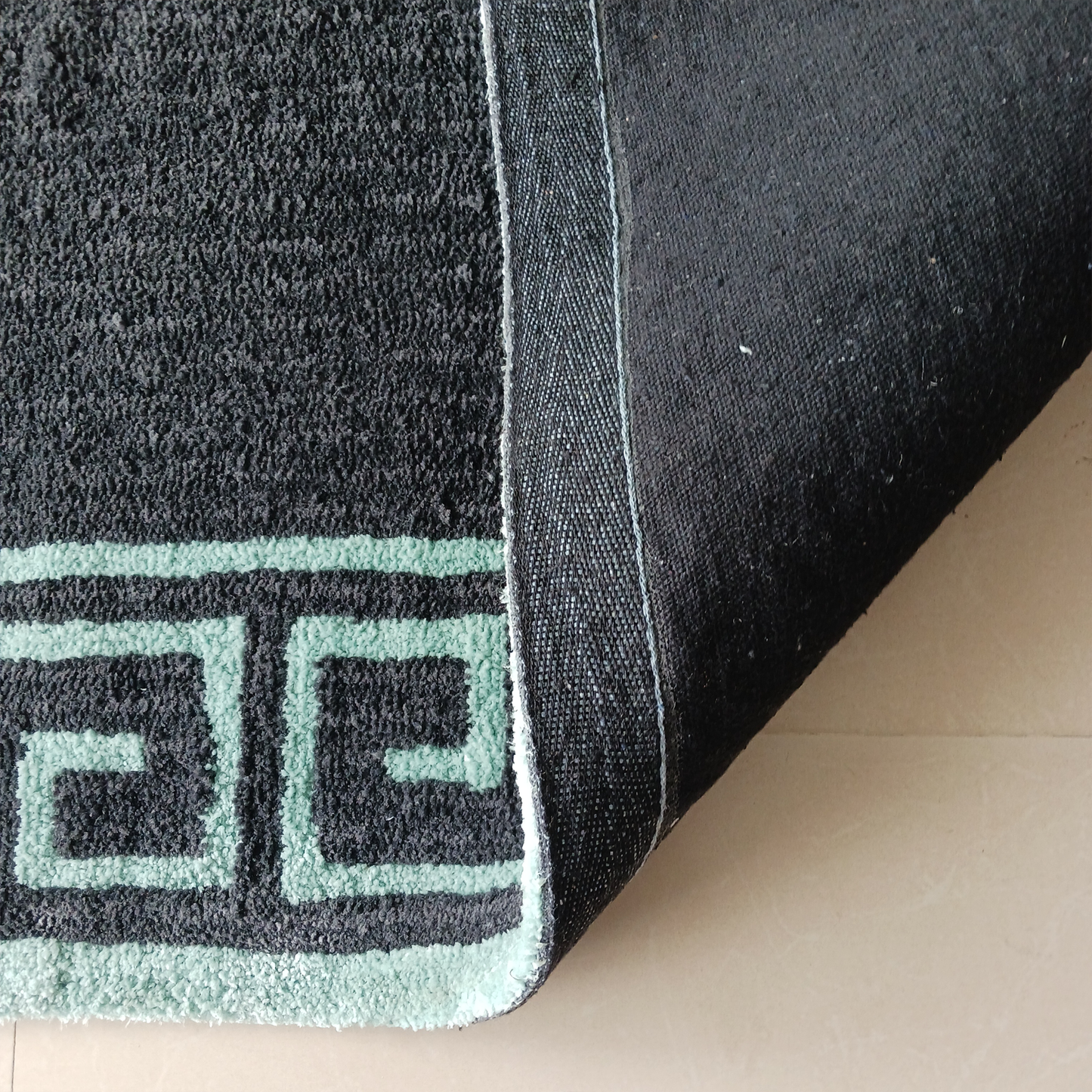 Avioni Luxury Collection- Plush Luxury Dark Grey and Aqua Carpet with Greek Border Design -Different Sizes- Carpet for Living Room