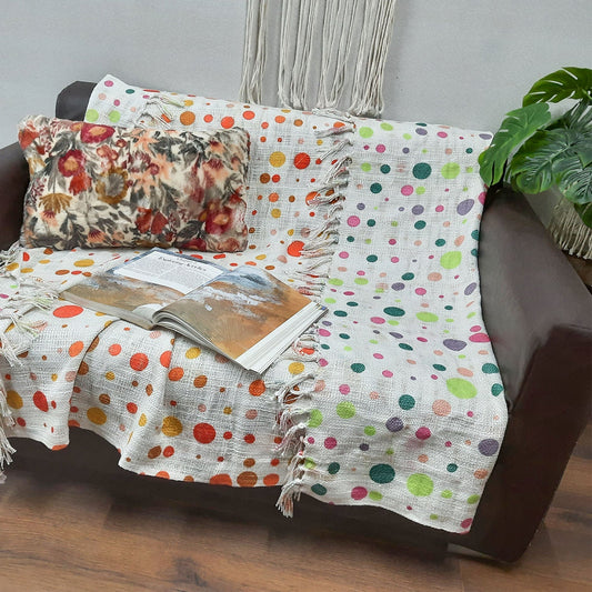 Avioni Polka Dot Reversible Soft Sofa Throw | Modern Design | Virgin Premium Polyester Slub Handloom Sofa Throw