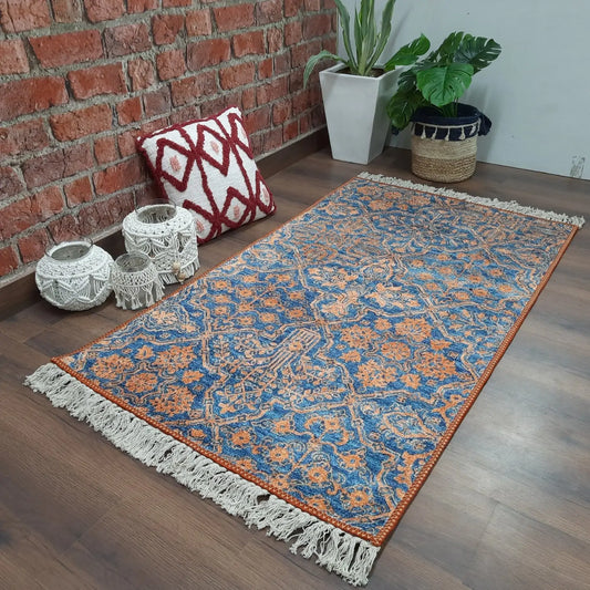 Avioni Washable Luxury Carpets-Ethnic Collection – Golden Flowers / Multiple Sizes