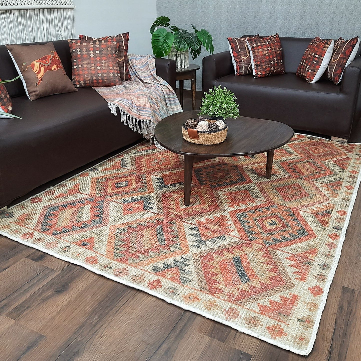 Avioni Kilim Design Inspired Natural Jute Rug with Cotton Backing | Multiple Sizes Available