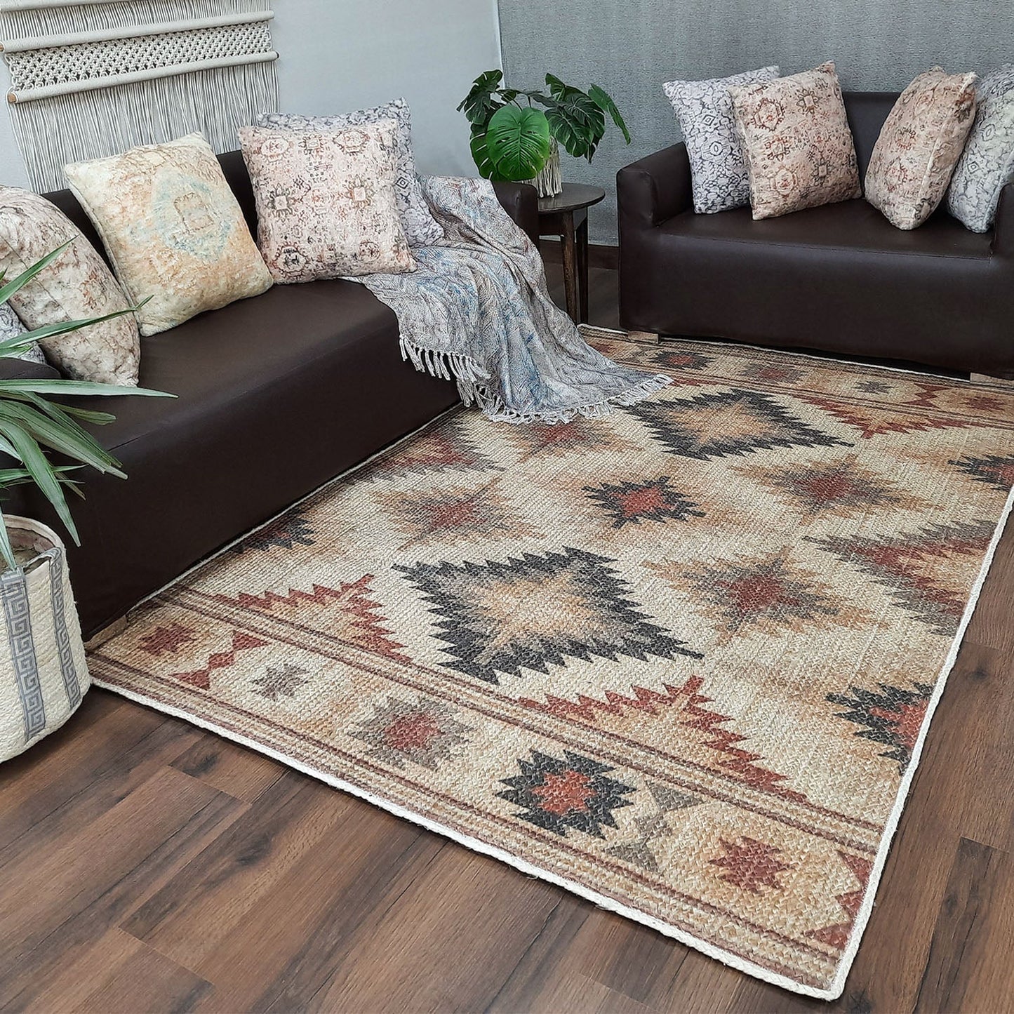 Avioni Kilim Design Inspired Natural Jute Rug with Cotton Backing | Multiple Sizes Available