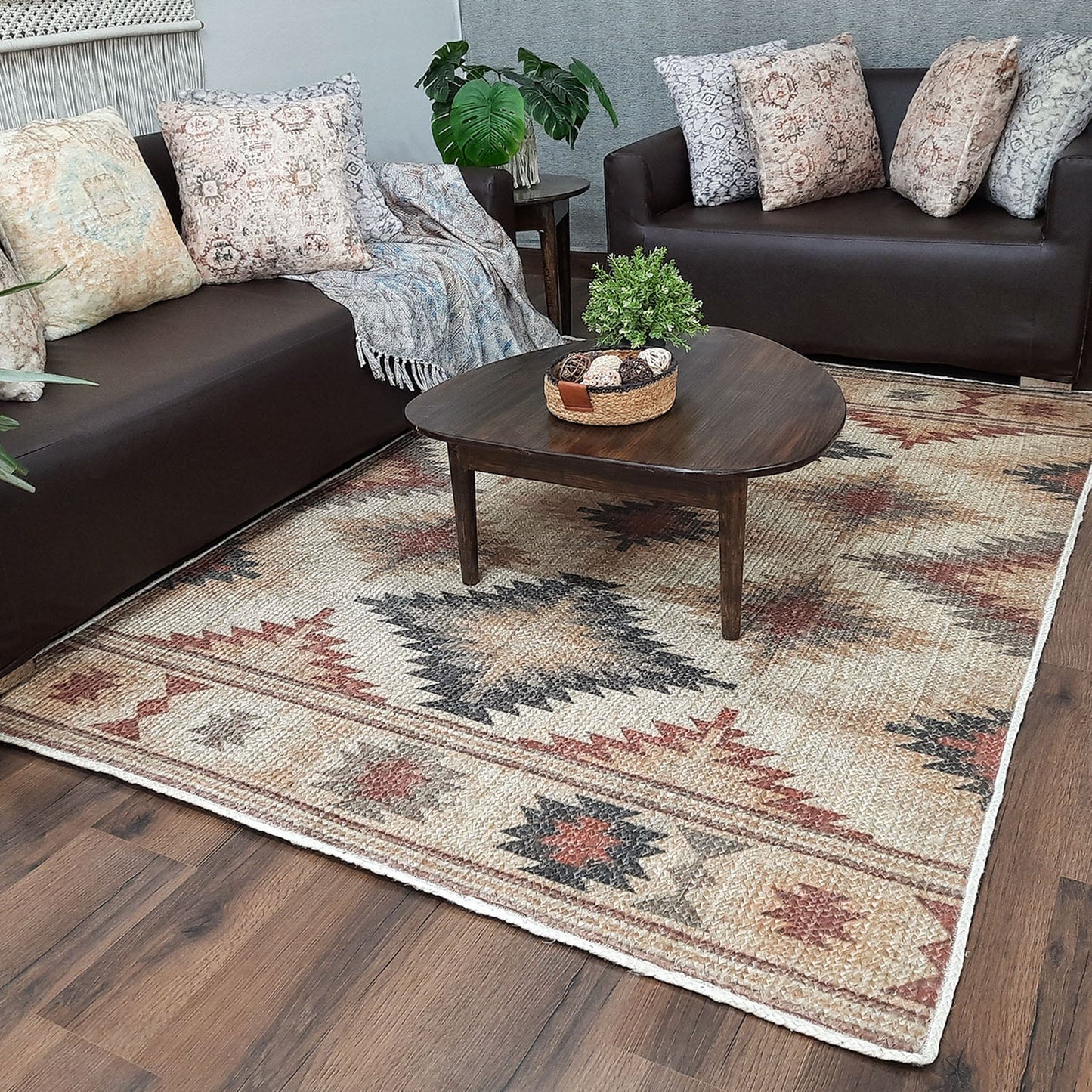 Avioni Kilim Design Inspired Natural Jute Rug with Cotton Backing | Multiple Sizes Available