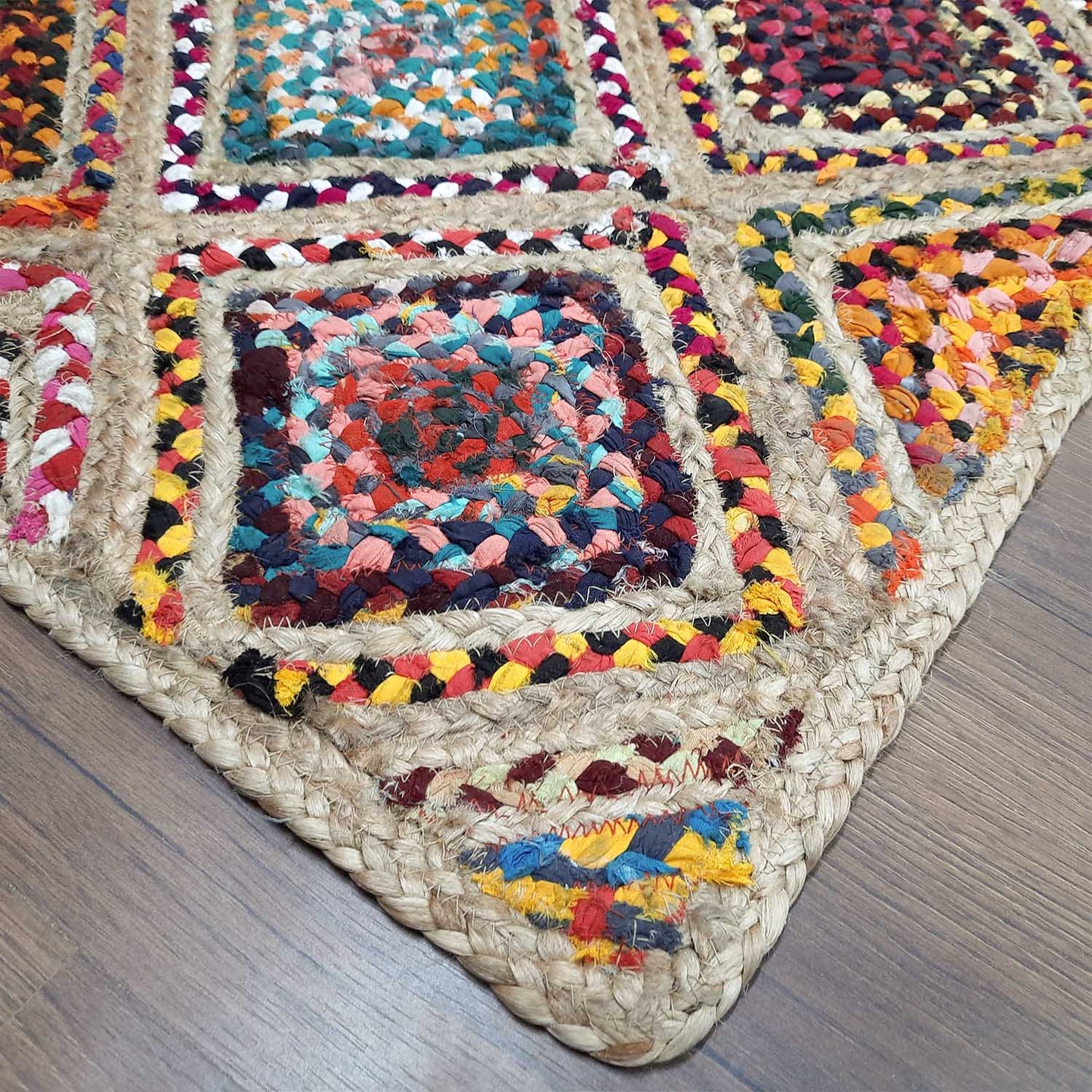 Avioni Premium Boho Collection-Chindi With Jute Diamond -Multicolor With Jute Area Rug/ Carpet- Multiple Sizes