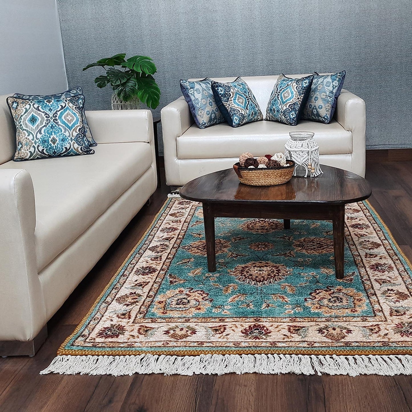 Silk Carpet Persian Design Collection in Beautiful Aqua – Living Room Rug – Avioni