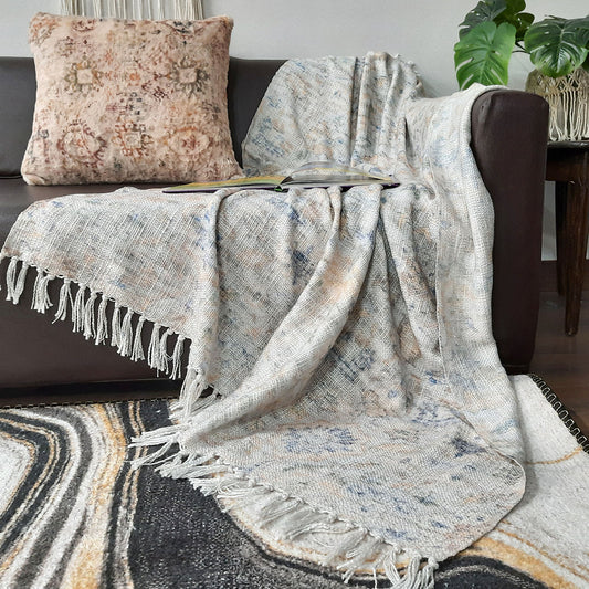 Avioni Beautiful Soft Sofa Throw | Abstract Modern Design | Virgin Premium Polyester Slub Handloom Sofa Throw