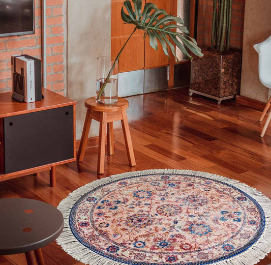 Avioni Persian Carpets For Living Room – Round -Blue with Multicolour