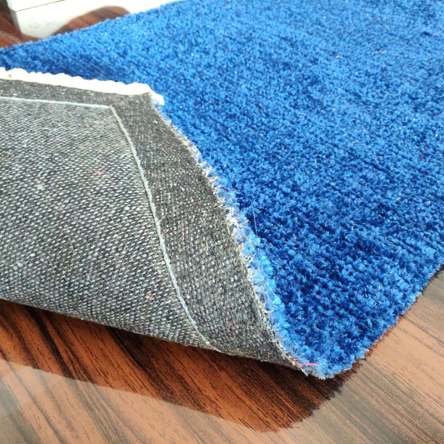 Clearance sale-Avioni Bedside/Hallway/Pooja Carpets In Faux Silk Blue-56 cm X 140 cm (~22 Inch X 55 Inch)