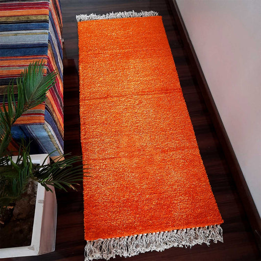 Avioni Bedside/Hallway/Pooja Carpets In Faux Silk Orange-56cm x 140cm (~22Inch x 55Inch)