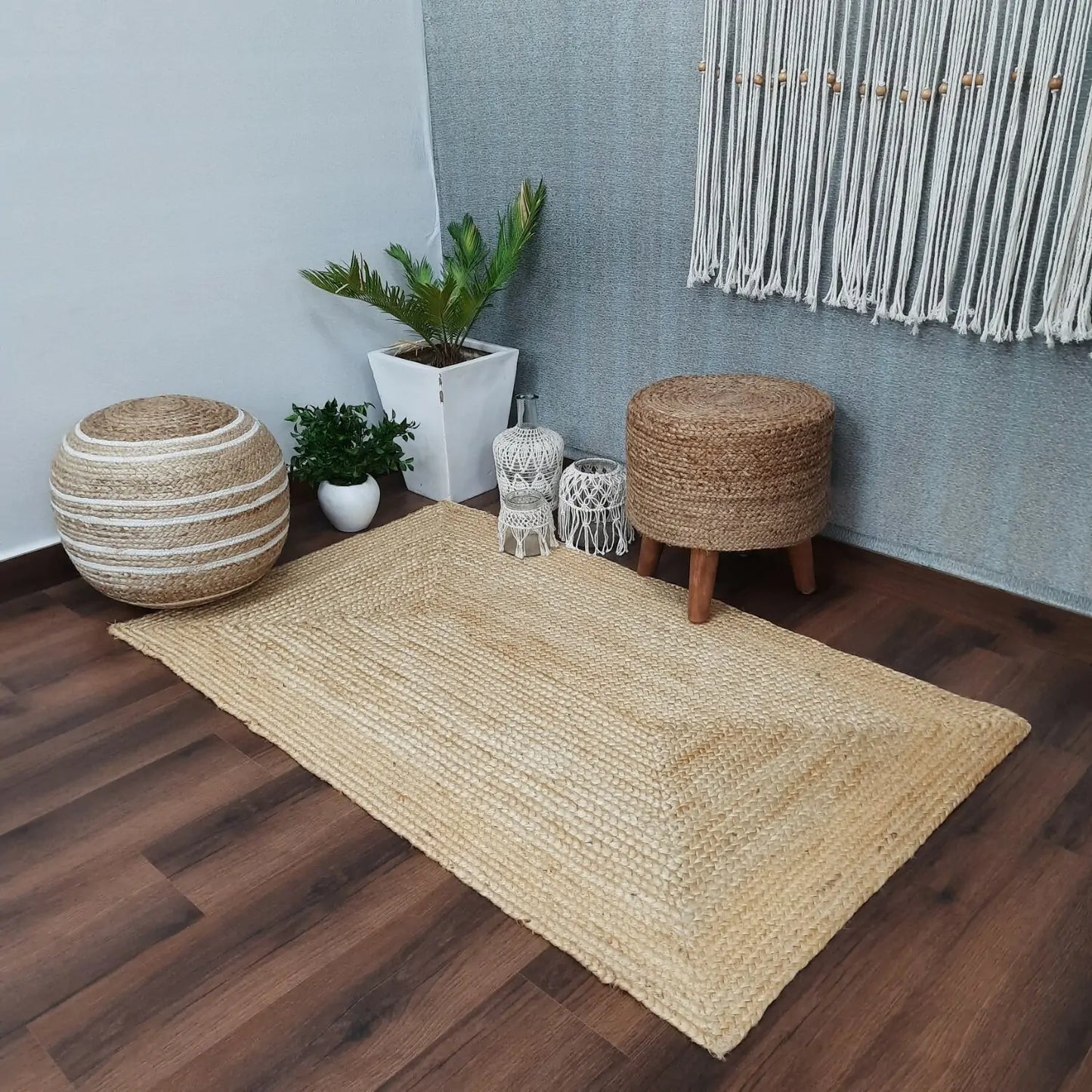Avioni Braided Bleached Jute Ecofriendly Carpet Rectangular-Boho Collection- 90 cm x 150 cm (~3 Feet × 5 Feet)