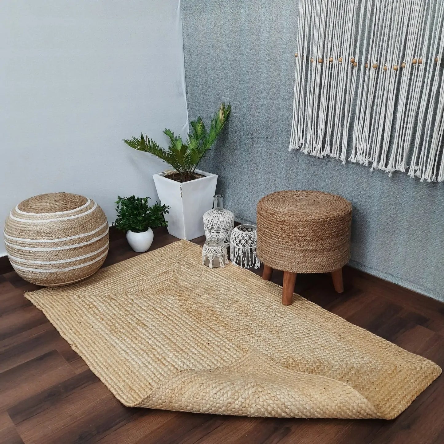 Avioni Braided Bleached Jute Ecofriendly Carpet Rectangular-Boho Collection- 90 cm x 150 cm (~3 Feet × 5 Feet)