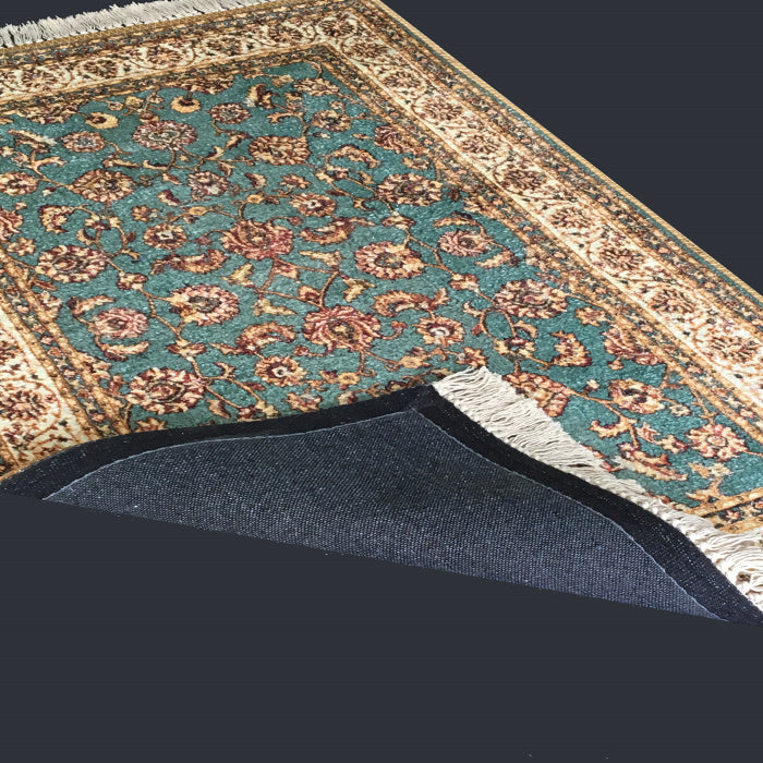 Silk Carpet Persian Design Collection Beige N Blue – Living Room Rug – 90 cm x 150 cm (~3 Feet × 5 Feet)-Avioni